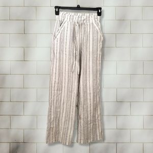 Sienna Sky Striped Wide Leg Pants Women Size Small Linen Blend Drawstring White